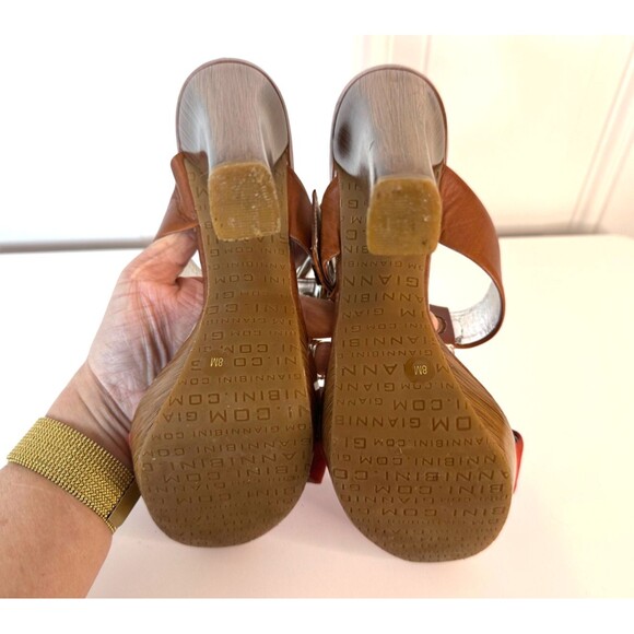 Gianni Bini T-Strap Leather Mules Heels Orange & Brown US 8M - Picture 10 of 10
